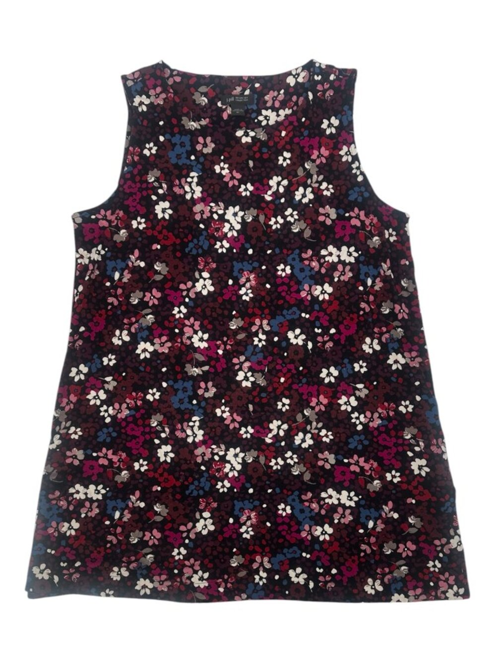 J Jill Wearever Tank Top Women's XS Black Floral Sleeveless Side Slits Preppy